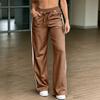 Women's High Waist Straight Leg Casual Pants with Tie Front and Patchwork - Loose Fit Color for Everyday Wear