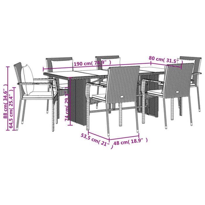 VidaXL 7-Piece Garden Dining Set with Cushions, Patio Table and Chairs, Patio Furniture, Outdoor Furniture, 3213498