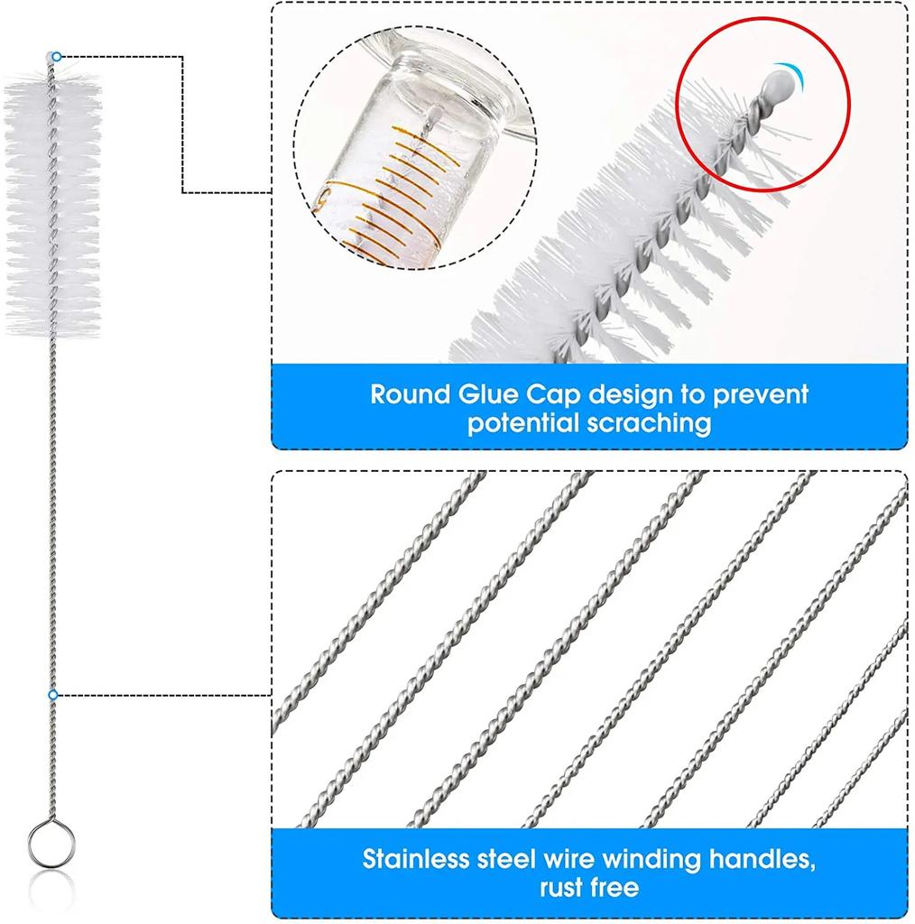 10pcs Pipe Tube Brush Pipe Cleaning Brushes Nylon Bristle Drinking Straws Cleaner Brush for Washing Kettle Spout Teapot Nozzle