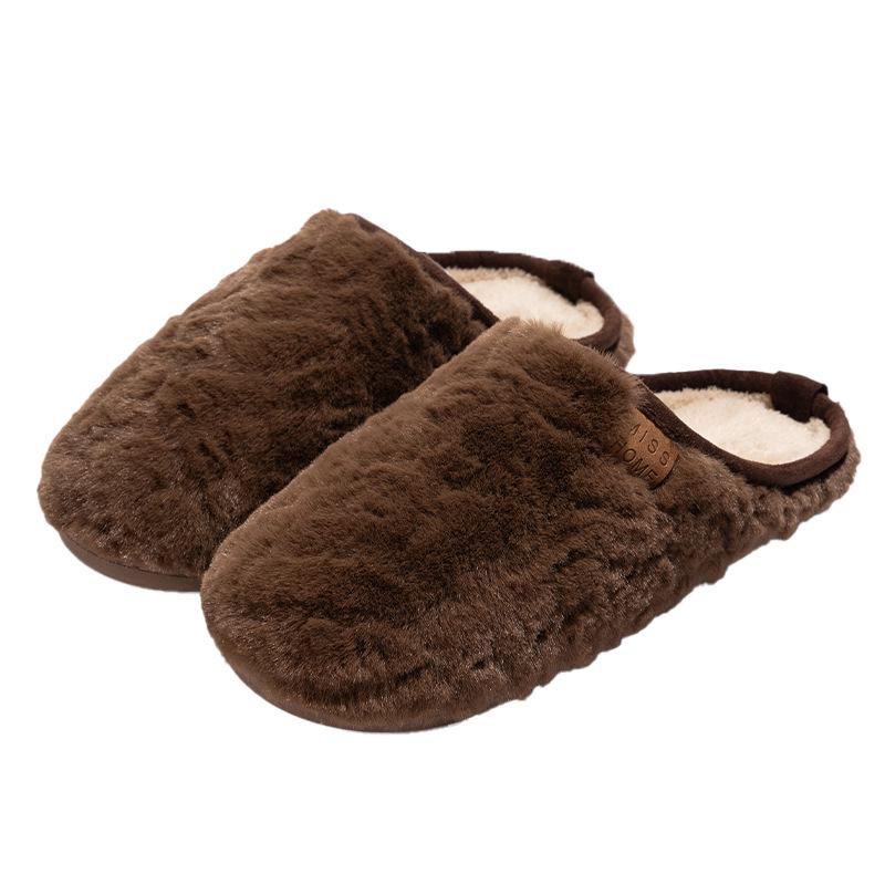 2025 Autumn/Winter Warm Plush Cotton Floor Slippers - Solid Color Home Comfort for Postpartum