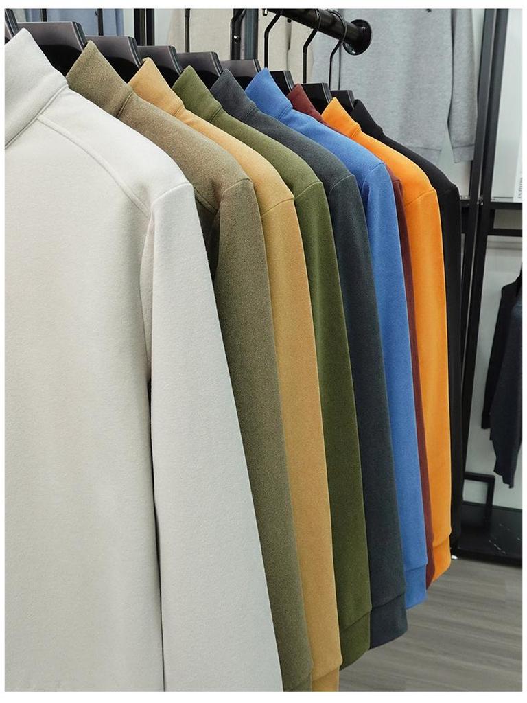 Men's Double-Sided Fleece Half-Zip Hoodie, Stand Collar, Solid Color, Autumn/Winter Fashion, Casual & Warm Top.