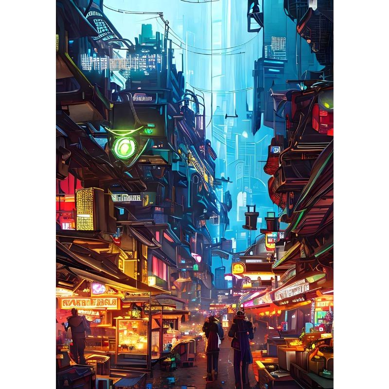 Prosperous Cyberpunk City Painting Canvas Poster Future World Wall Art Picture for Living Room Bedroom Modern Home Decor Gift
