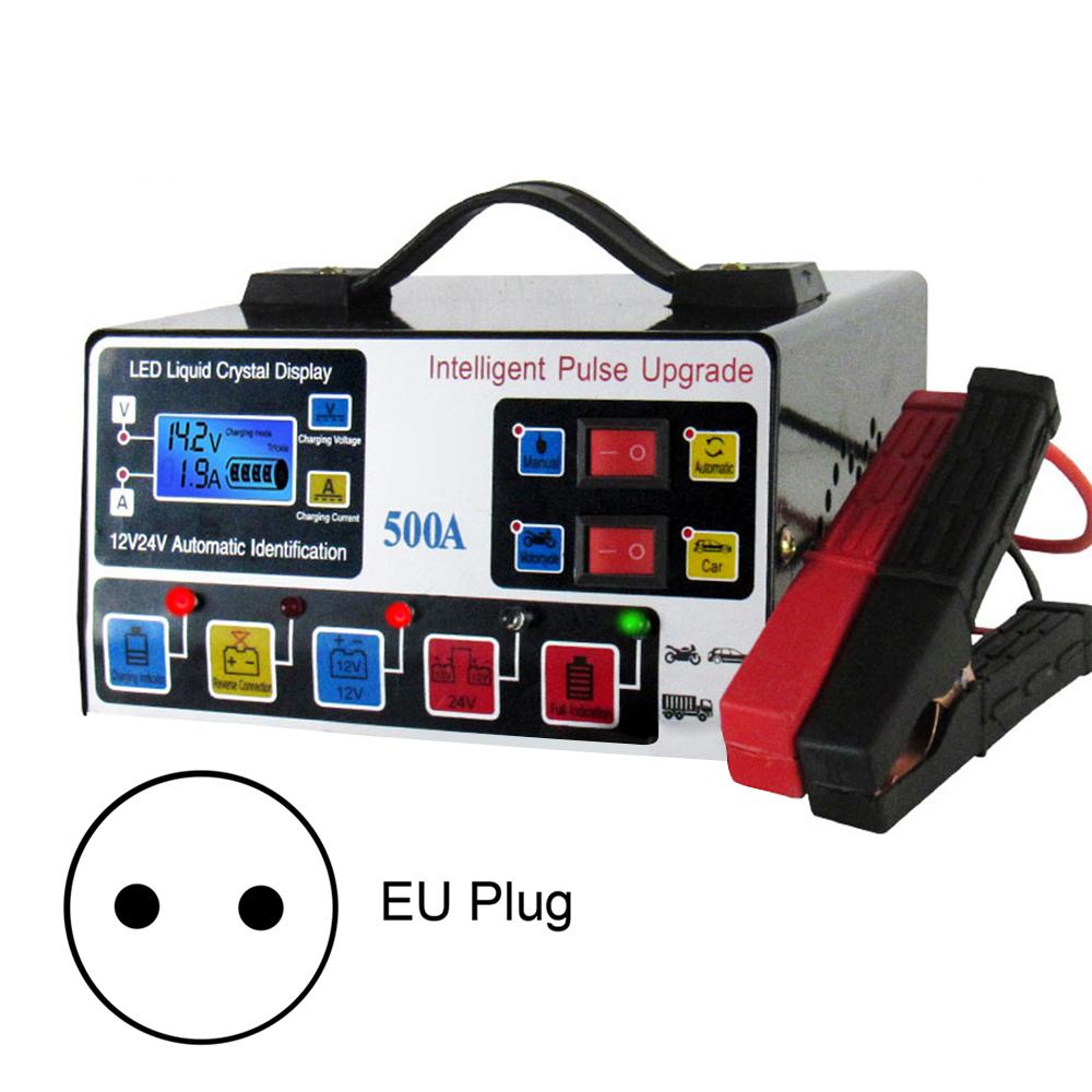 12/24V 500A High-Power Car Battery Charger Intelligent Pulse Repair LCD Digital Display Full-Automatic Self-Stop Battery Charger