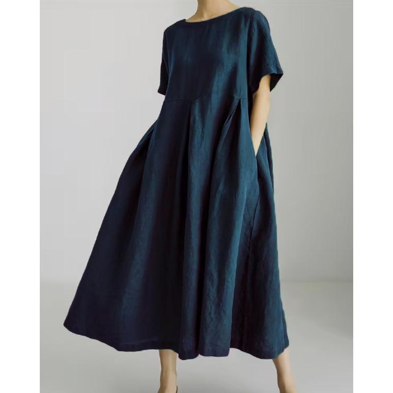 BITCED Fashion Summer Spring Solid Color Print Short Sleeve O-Neck Casual Dresses