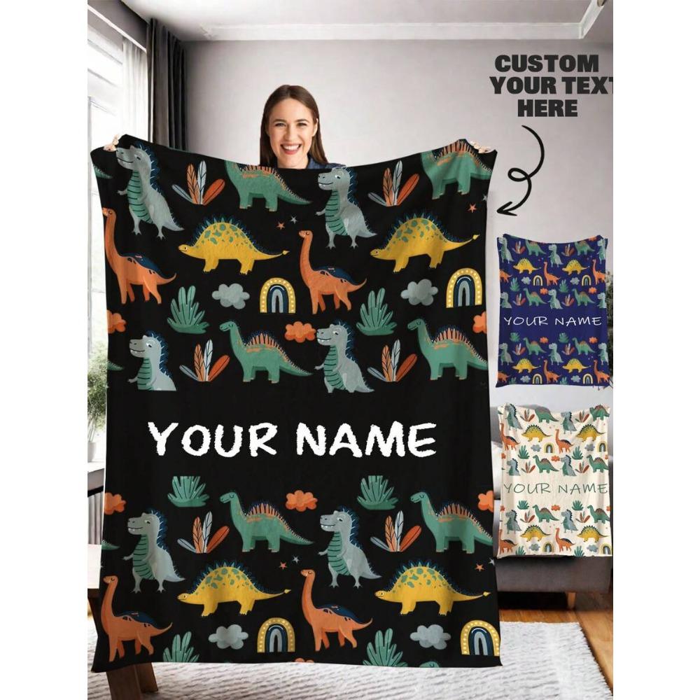 

1PC Custom Name Dinosaur Blanket Personalized with Your Own Name Soft Flannel AllSeason Throw for Camping Naps Home Use 75x100cm (30x40inch)