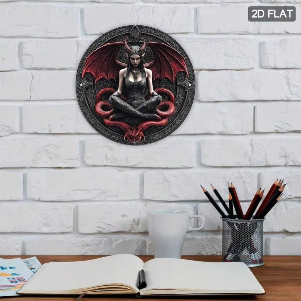 Lilith Démon Kovové Nástěnné Umění Kulatý Hliníkový Značka Halloween Domácí Dekorace
