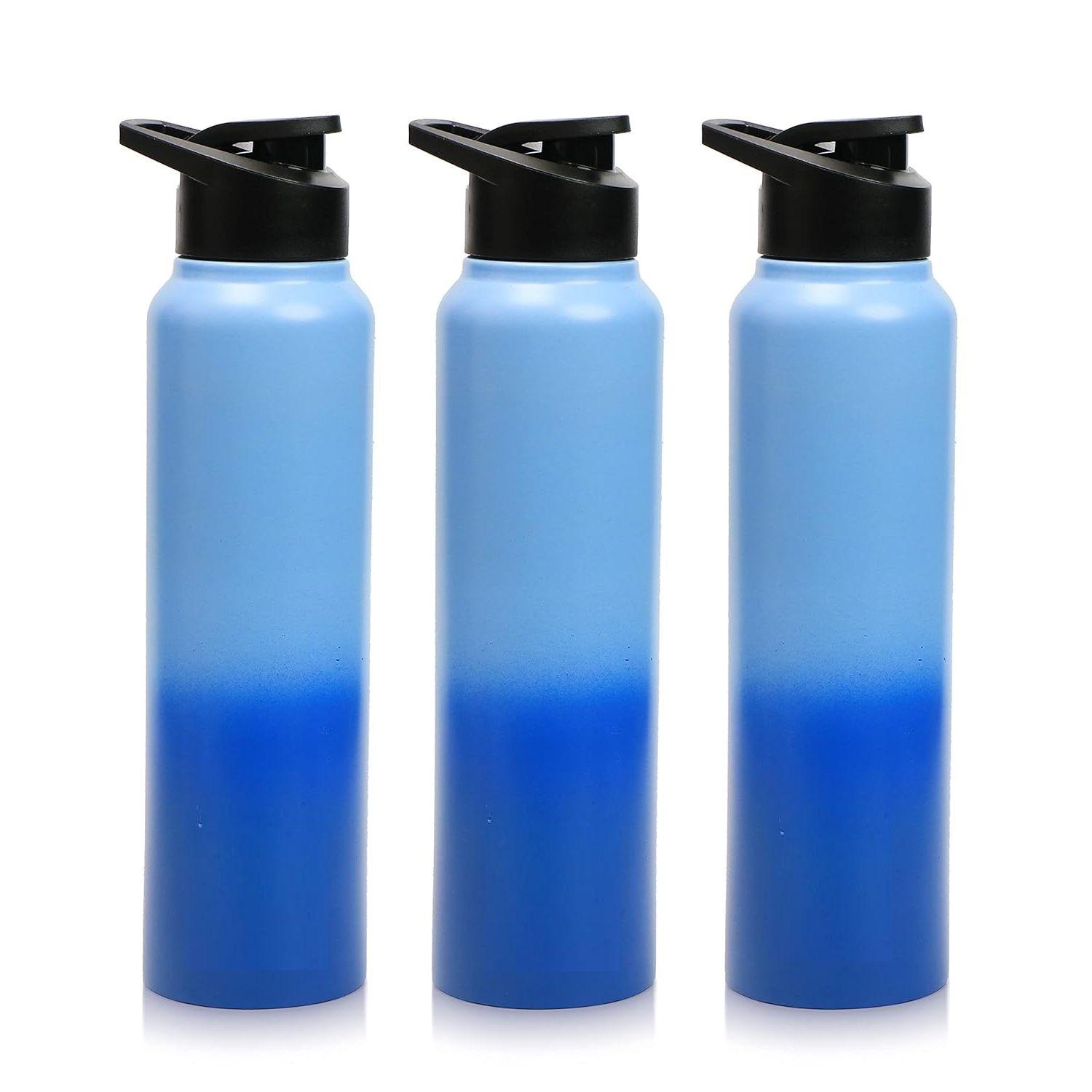 

Бутылка для воды из нержавеющей стали 1 л для детей, мальчиков, девочек, бутылки 1 литр для спортзала, использования в холодильнике, школы и офиса (Крышка-поильник - Набор из 3 штук, Синий Синий)