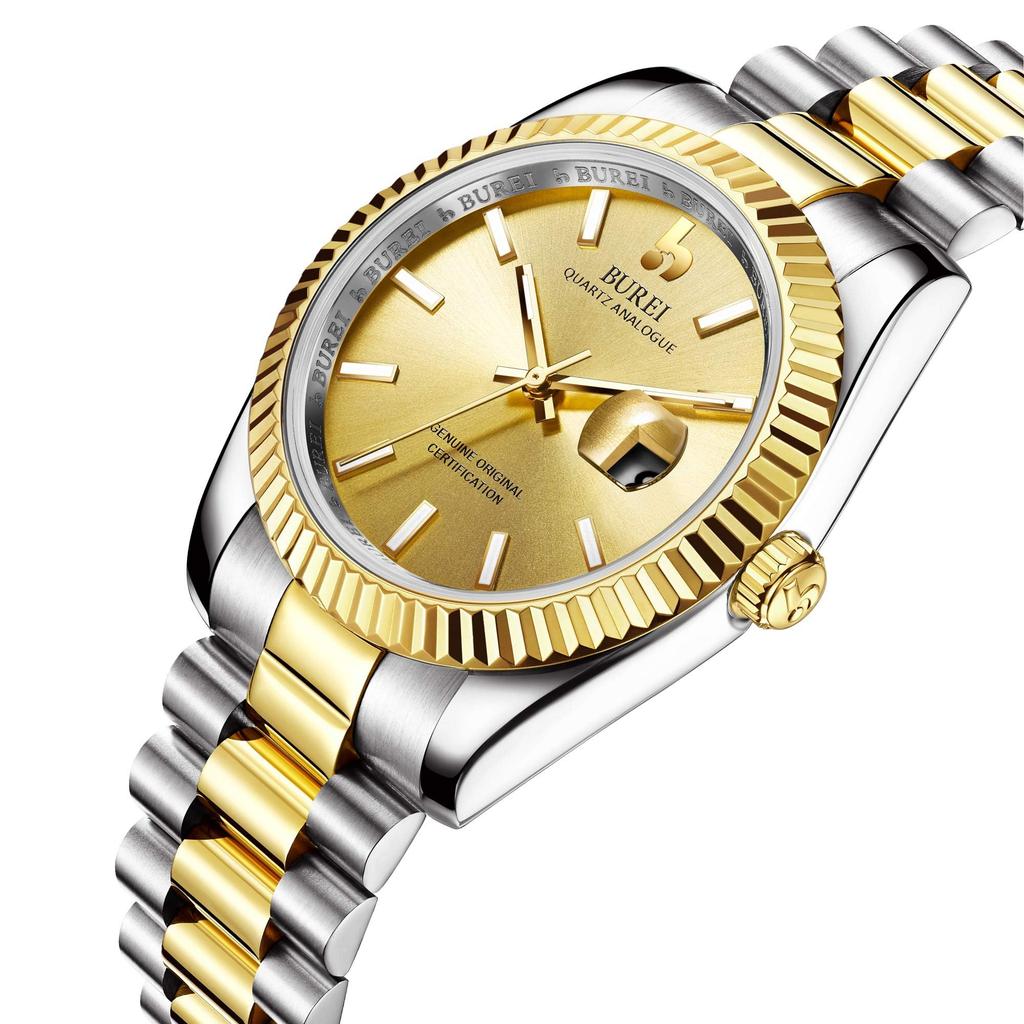 BUREI Men's Watch Waterproof Brand Quartz Analog Simple Popular Business Fashion Gold Silver Luminous Watch Birthday Gift