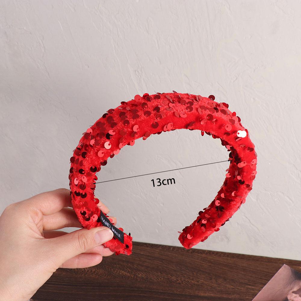 Velvet Sequins Headband Solid Color Sponge Hair Band Exquisite Wide Hairband  Ladies