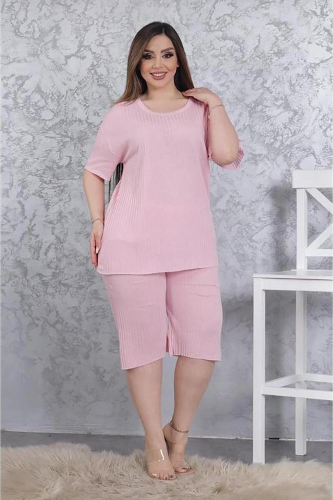 Women's Style Plus Size Pajama Set Pink Big Size Capri Pajama Set