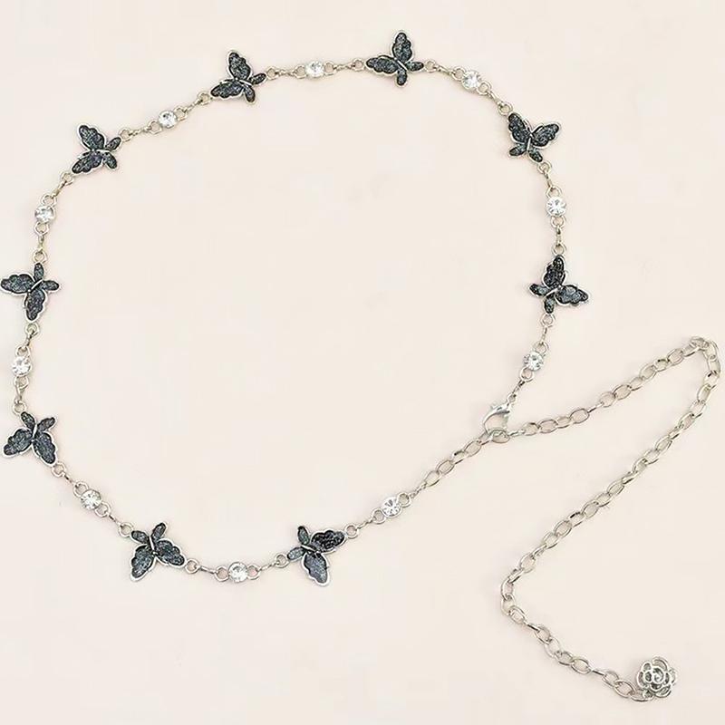 Fashionable Single-Layer Retro Style Shiny Butterfly Waist Chain Women Body Chain Jewelry Dress Decor Clothing Accessories Gifts