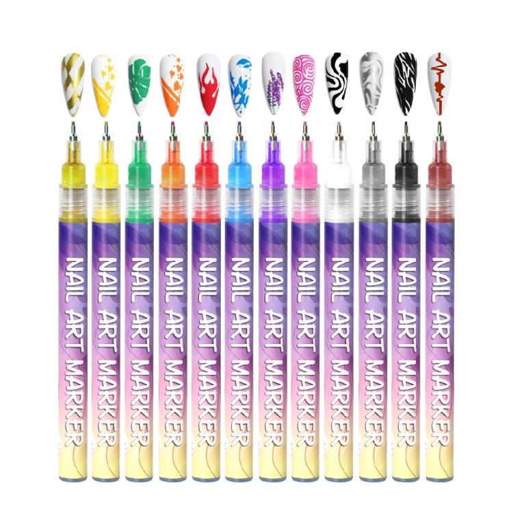 12Pack Salon Nail Brushes Pen PP Material Anti Fade Inks for Detailed Floral Nail Patterns