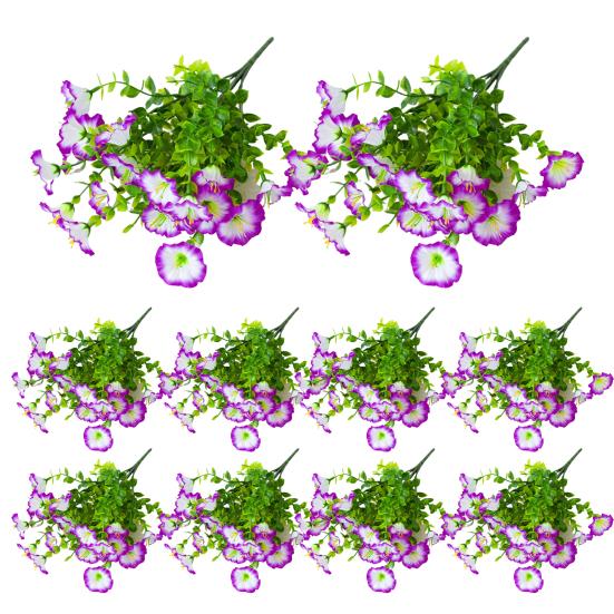 Faux Petunia Flowers Bunch Outdoor Artificial Flowers Realistic UV Resistant Fake Flowers for Porch Patio Window Box Hanging Basket