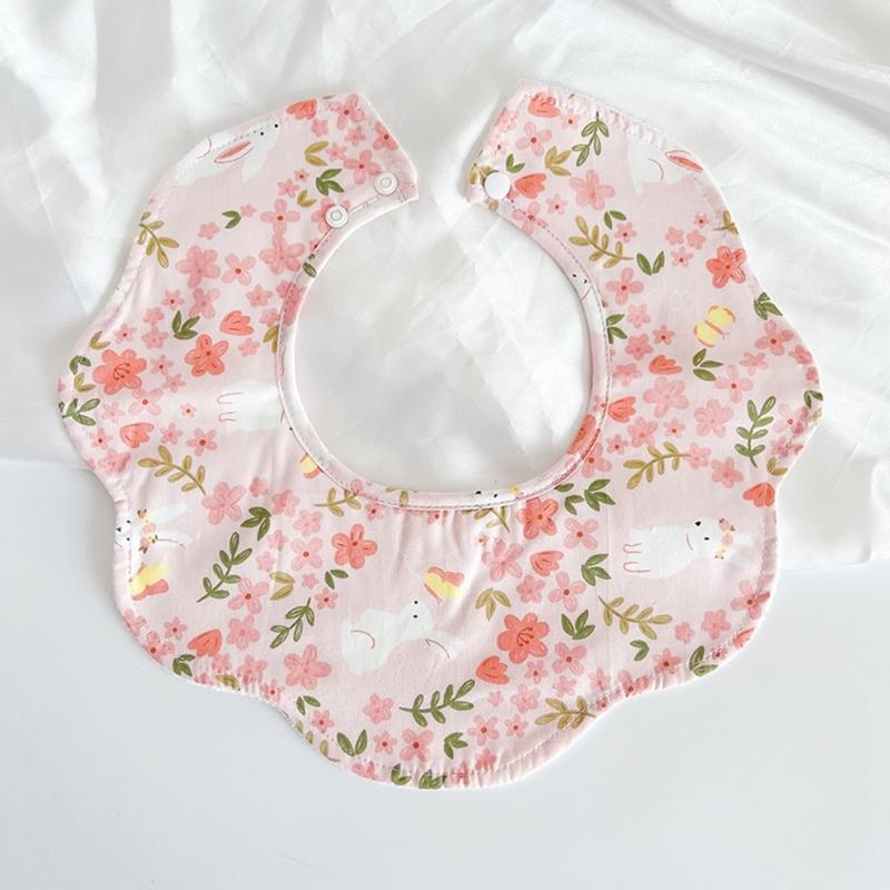 Baby Burp Cloth Cotton Bibs Cute Newborns Bib Adjustable Snaps Bib Petal Edge Bib Comfortable Nursing Bib for Drooling