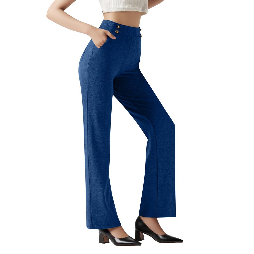 Women's Wide Leg Pants High Waist Stretch Work Pants Business Casual Pants Pockets