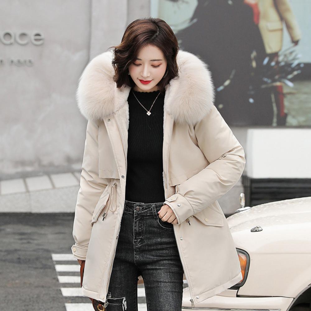 New large-size tooling cotton-padded women's long large fur collar velvet Korean version slim-fitting cotton-padded women's pie overcome coat