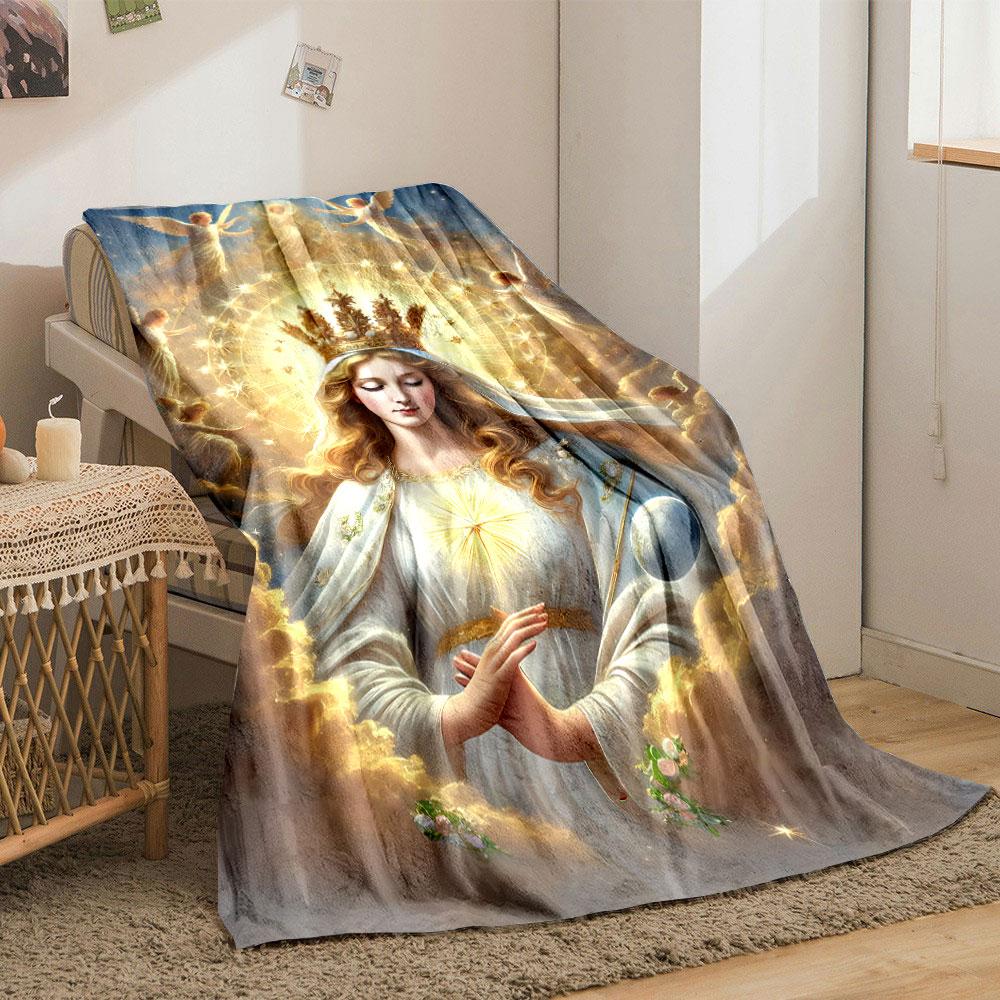 Virgin Mary Angels Halo Blanket Printed Blanket for Living Room Bed Couch lunch break Soft Cozy Blanket for Friend's festival Gift