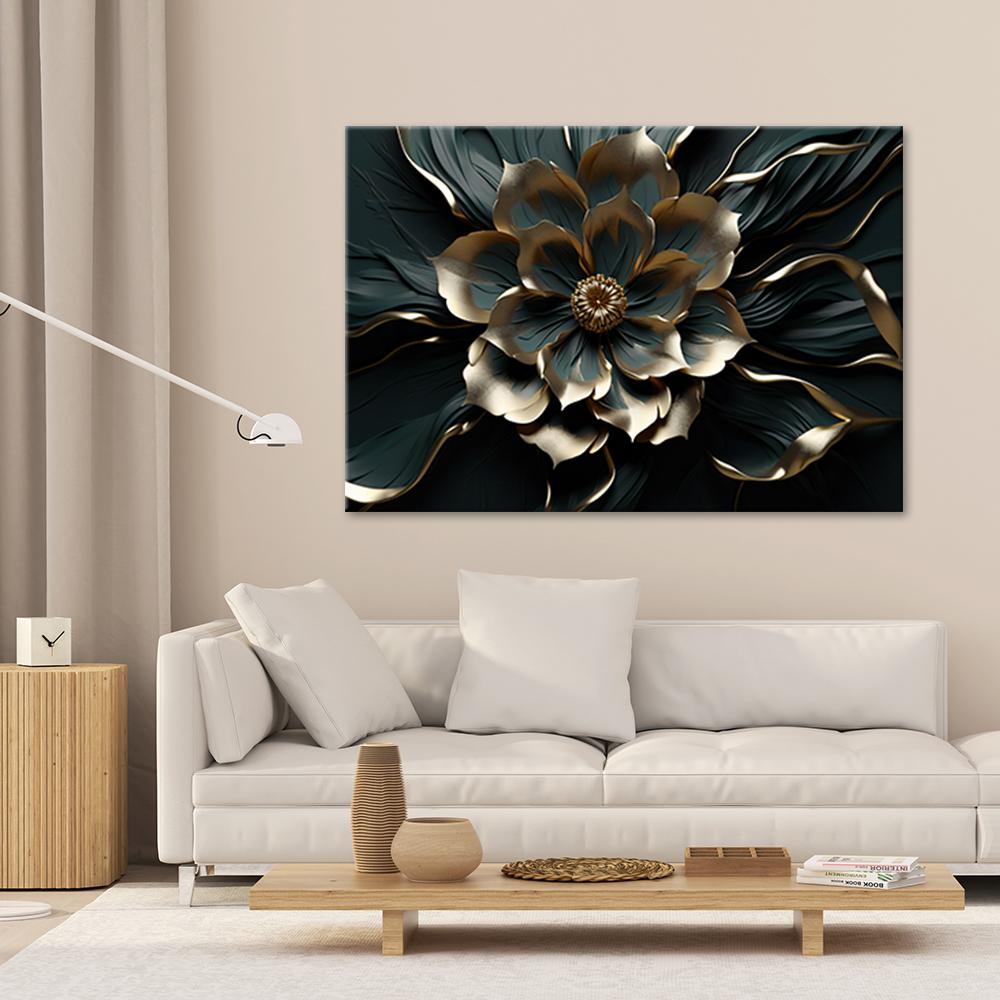 Canvas Print, 3D Golden Glamour Flower