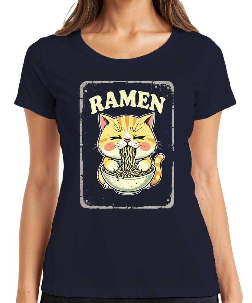 Raunisex Cat Noodle Soup Kawaii Gift Retro Vintage Ladies Tshirt S
