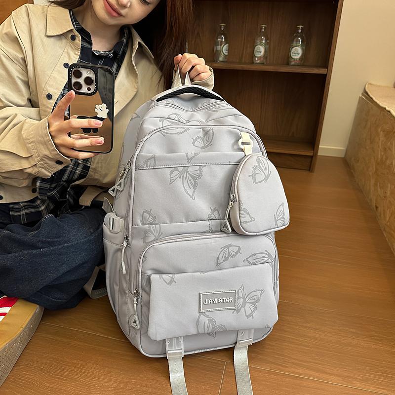 Butterfly Print Backpack Student Schoolbag Women's Large Capacity Travel Lightweight Backpack with Coin Purse
