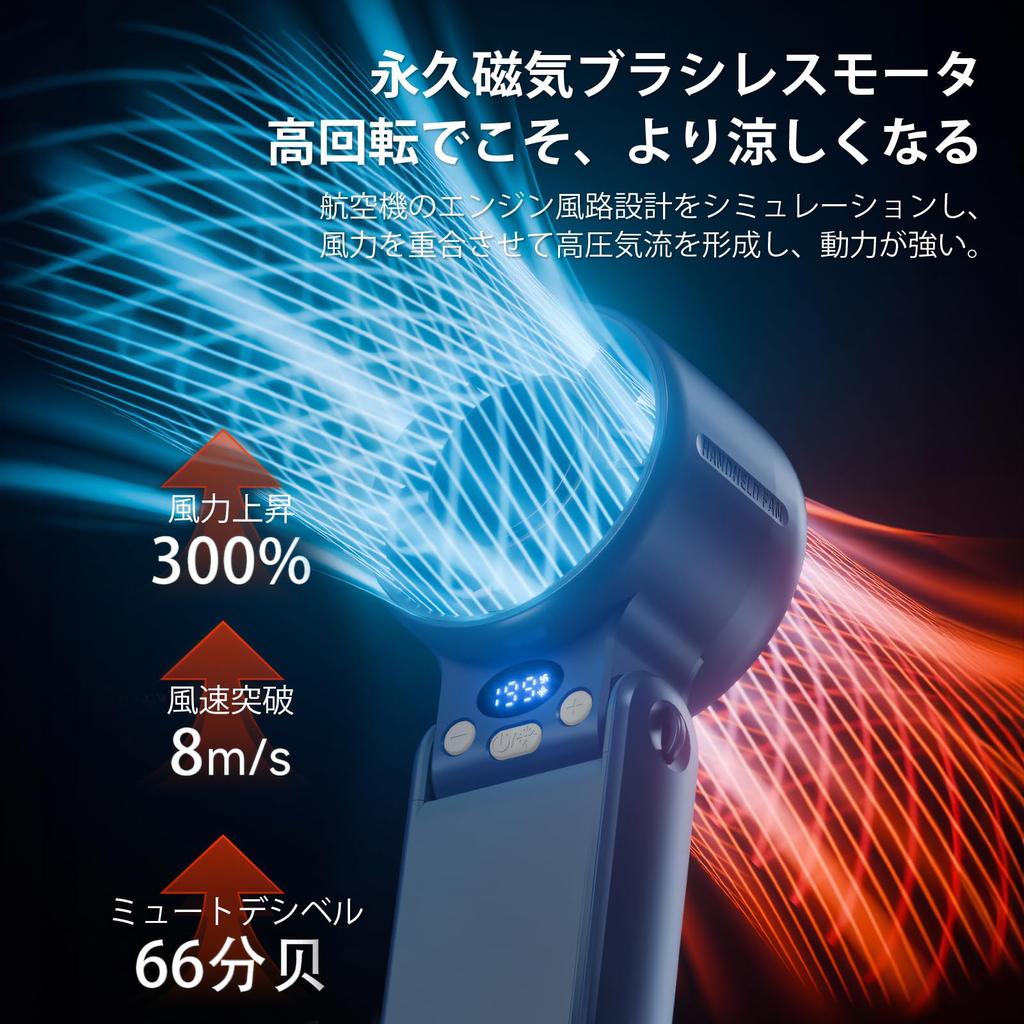 Sedrick Handheld Portable Cooling Cooling Compact Fan Cooling Function Stepless Airflow Adjustment LED Display Foldable Large Capacity 3600mAh Over 20