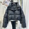 Women's Stand Collar Long Sleeve Cropped Jacket Loose Fit Casual Puffer Coat Winter Warm Outerwear