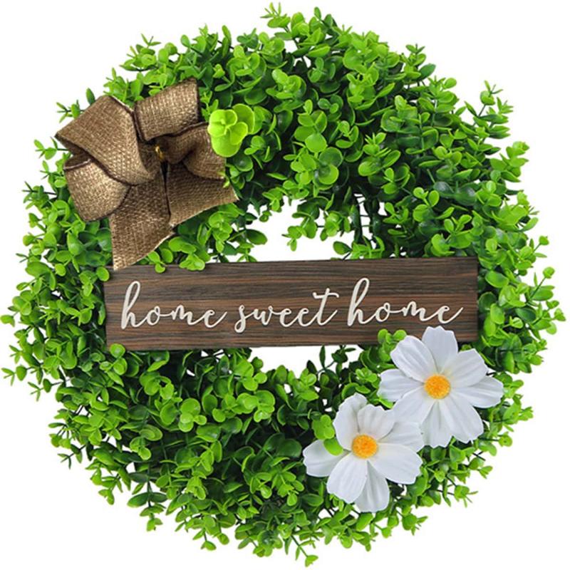 

Весенне-летний венок из искусственных зеленых листьев Цветочный венок с бантом из мешковины и деревянной вывеской для передней двери, окна, стены, украшения для вечеринки на открытом воздухе S зелёный