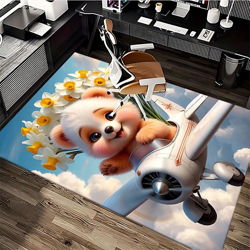 1pc Anime Cartoon Design Daffodil Panda Chair Mat - Non-Slip Carpet for Office and Home Decorations, Suitable for All Seasons.C052