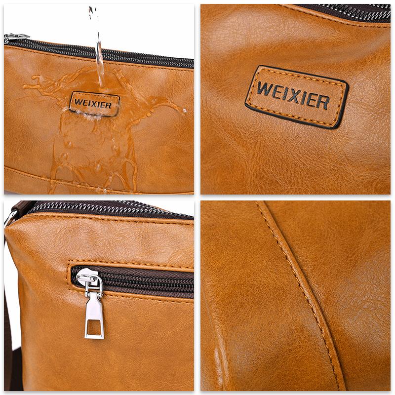 WEIXIER Men's Leather Crossbody Shoulder Bag Waterproof Messenger Bag Briefcase Satchel Travel Bag Casual Bag