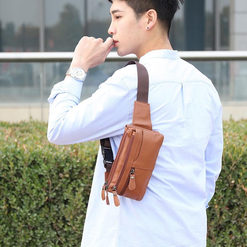Waist Bag for Men, Close Fitting, Crossbody, Casual, Single Shoulder, Horizontal, Travel, Double-layer Mobile Phone, Men's Bag