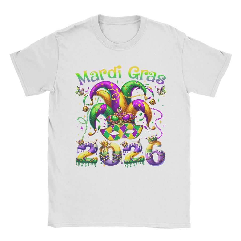 Vintage Happy Mardi Gras  TShirt Unisex O Neck Cotton T Shirt  Short Sleeve Tee Shirt Big Size Clothing