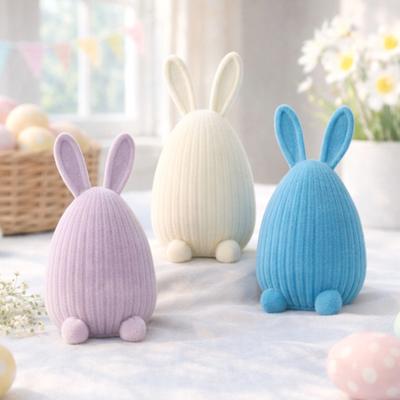 Resin Flocked Easter Bunny Egg Figurine Spring Party Tiered Tray Centerpiece for Tabletop Entryway Home Decor