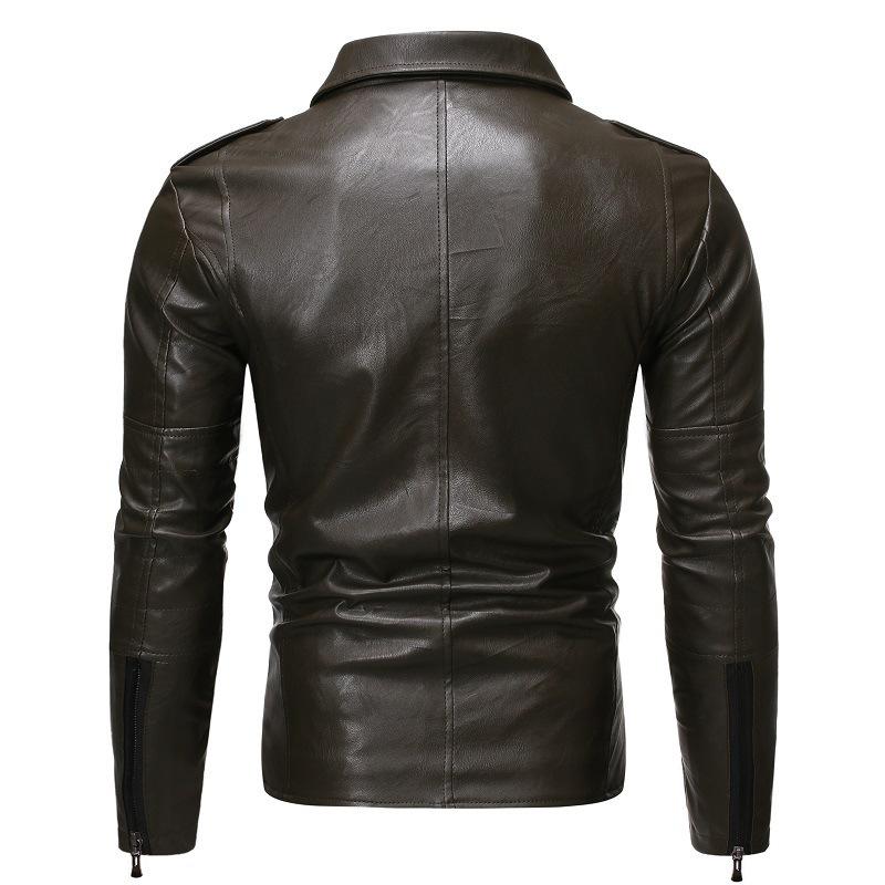 New Autumn And Winter Men'S Handsome Lapel Casual Leather Jacket, Men'S Youth Motorcycle Jacket, Trendy PU Leather Jacket