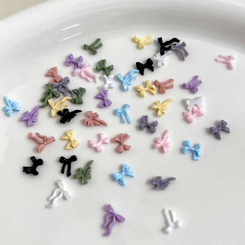 50Pcs Mixed 3D Ribbon Bowknot Candy Color Girl Nail Art Diy Nails Accessories Decoration Charms