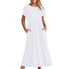 Abito estivo da donna maniche corte girocollo orlo ampio plissettato linea ad A tasche lunghezza a metà polpaccio abbigliamento femminile vestito estivo svolazzante
