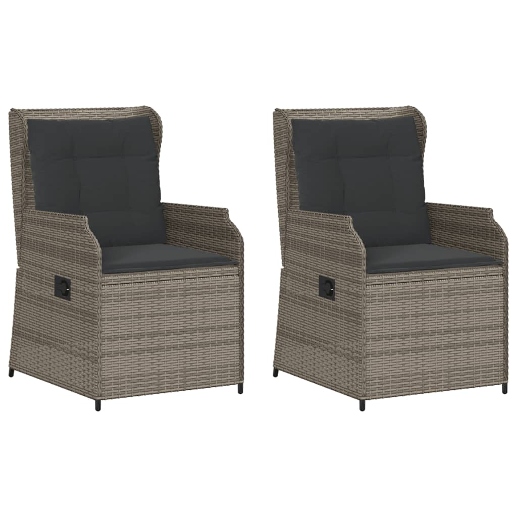 Garden Chairs with Cushions 2 Pcs. Adjustable Grey Poly Rattan