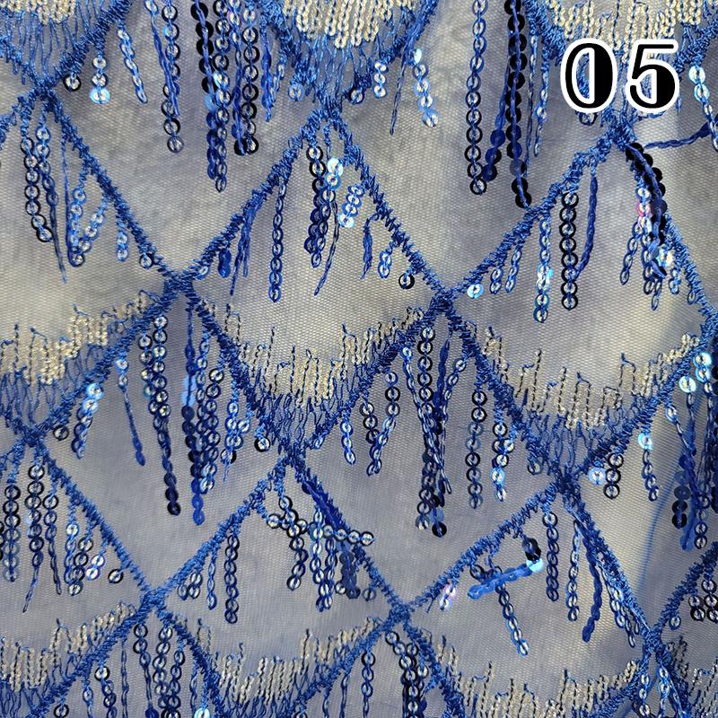 African Lace Fabric 2025 Sequins Embroidered Lace Fabric Diamond Fringe Wedding Dress Clothing Sewing Gauze Fabric 1Yard*1.5M
