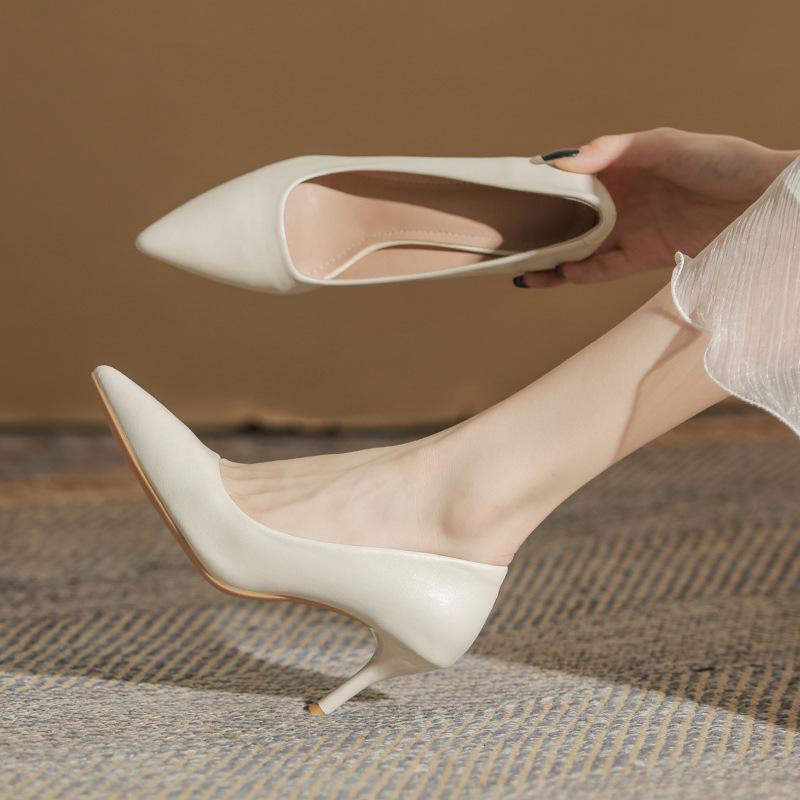 2025 Spring/Autumn Women's White Stiletto High Heels – Elegant and Comfortable