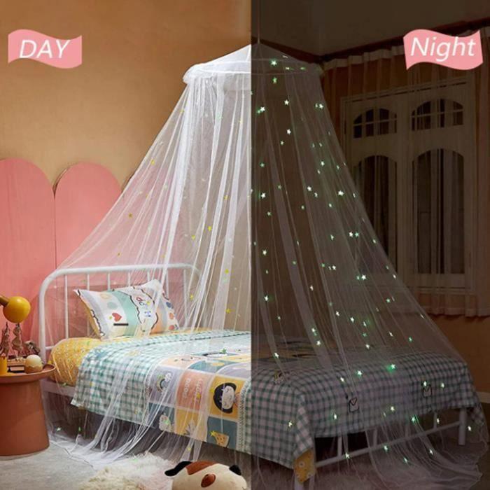 Moustiquaire - WIRLSWEAL - Ciel de lit - Étoiles lumineuses - Anti-moustiques - Convient aux lits jusqu'à 1,5 m
