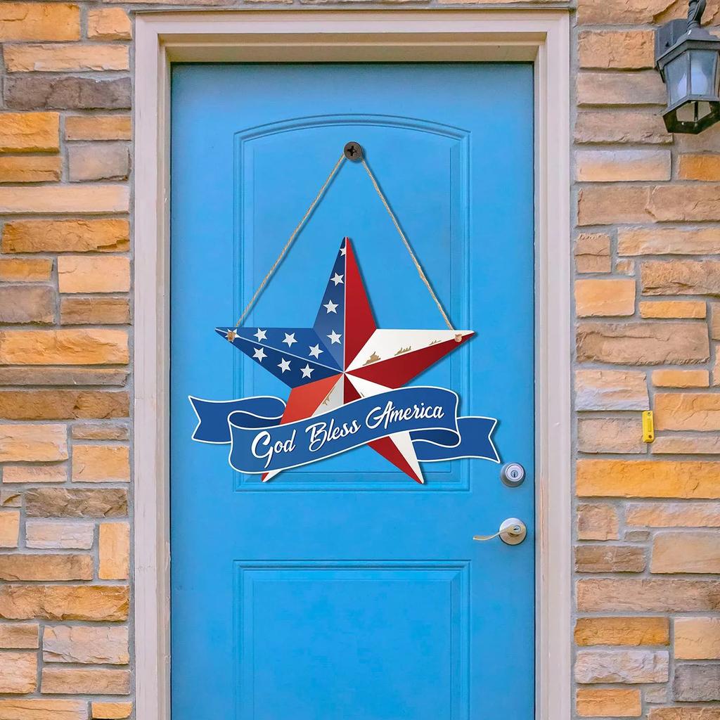 Star Independent Day Print Decoration Wind Chime Wood Door Panel Decoration Day Home Party Decoration Props Door Hanging