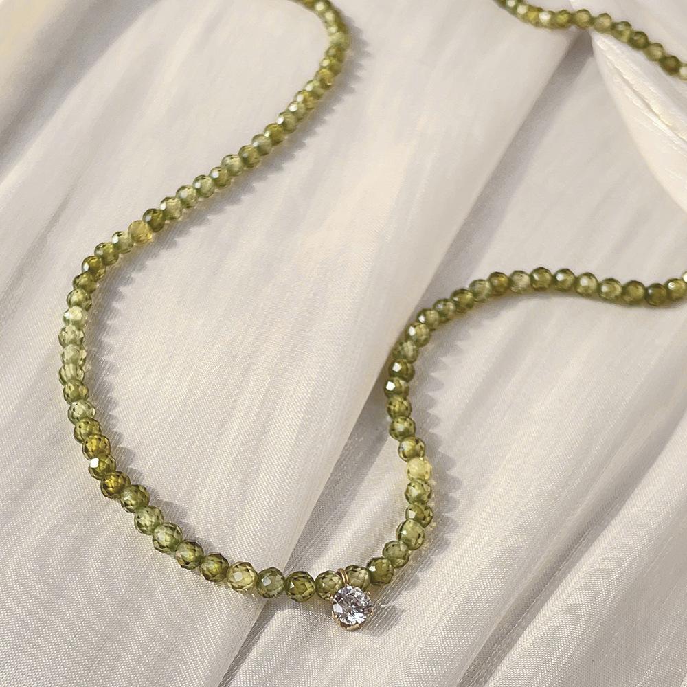 Summer Matcha Olivine Necklace Plated 18K Gold Titanium Steel Necklace Female Does Not Fade Female Personality