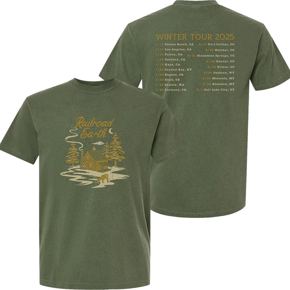 

2 Sides Railroad Earth Merch Update 2025 Green Cotton Shirt S5XL T335 Unisex T-Shirt XL