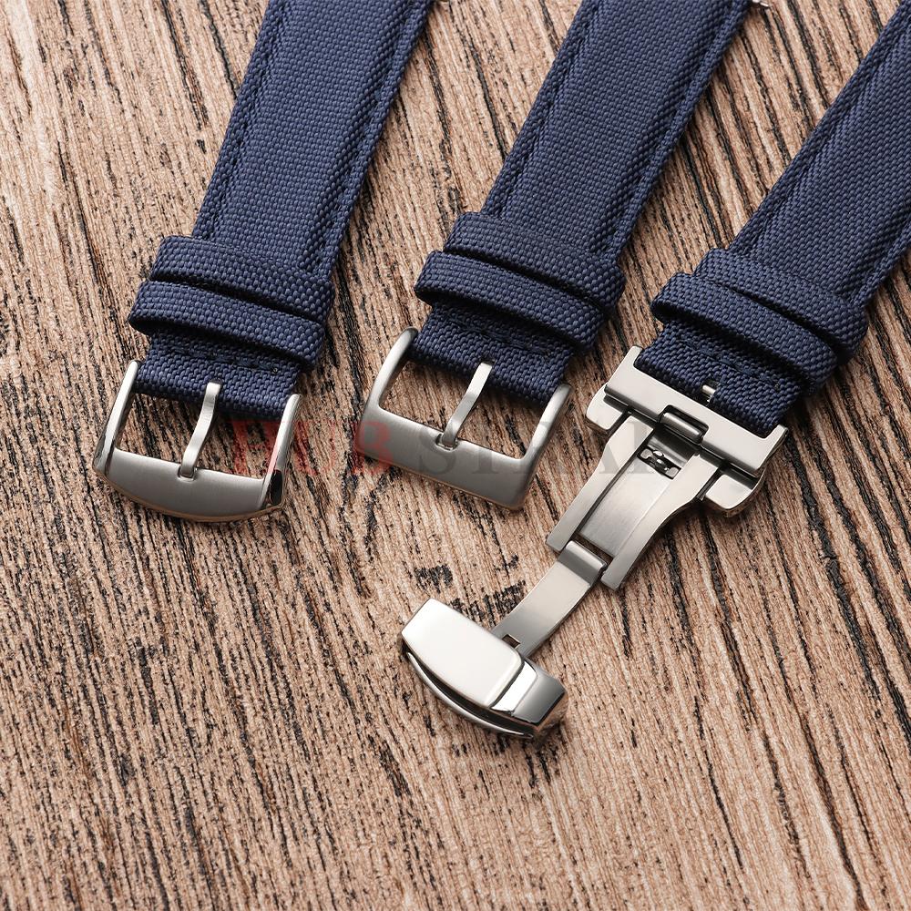 Quick Release Nylon Vintage Sailcloth Watch Strap 22mm Butterfly Buckle Business Men Women Black for Omega for Seiko Watchband