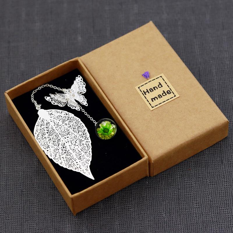 Classical Chinese Style Cicada Wing Metal Feather Bookmark with Leaf, Butterfly, and Dried Flower Accents