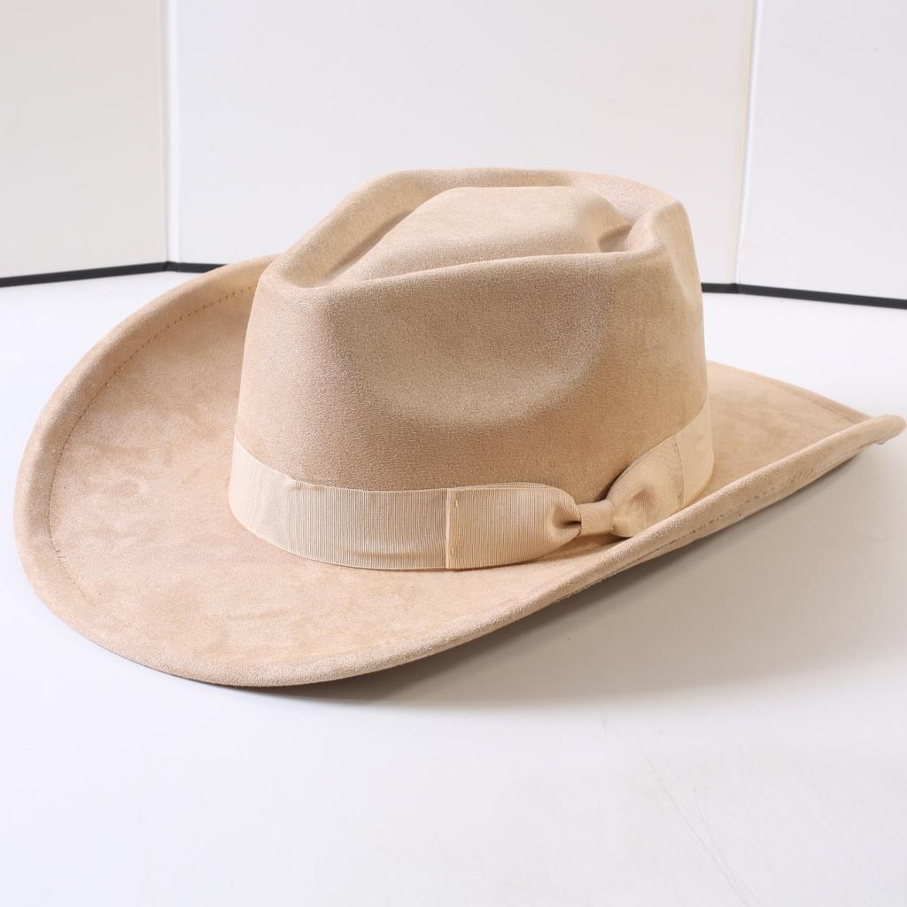 Popular European and American fashion suede suede western cowboy hat solid color bow decoration