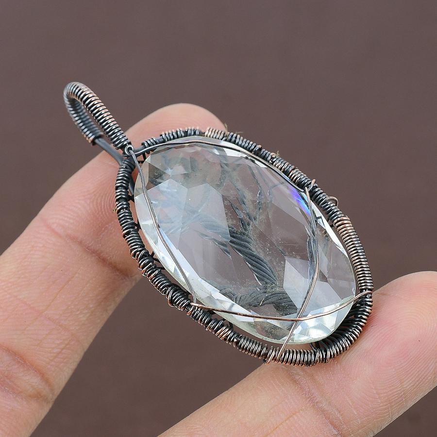 Natural Tree Of Life White Topaz Gemstone Copper Wire Wrap Pendant 2.36" B2S87
