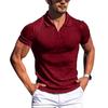 Flip Collar  V-Neck  Vertical Stripes  Short Sleeves  T-Shirt