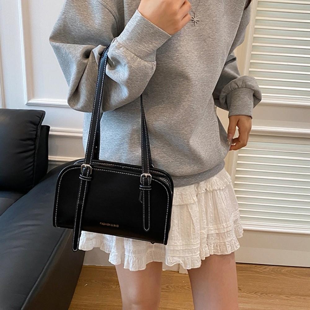 Underarm Boston Bag Korean Style PU Leather Handbag Trendy Single Shoulder Bag Girls