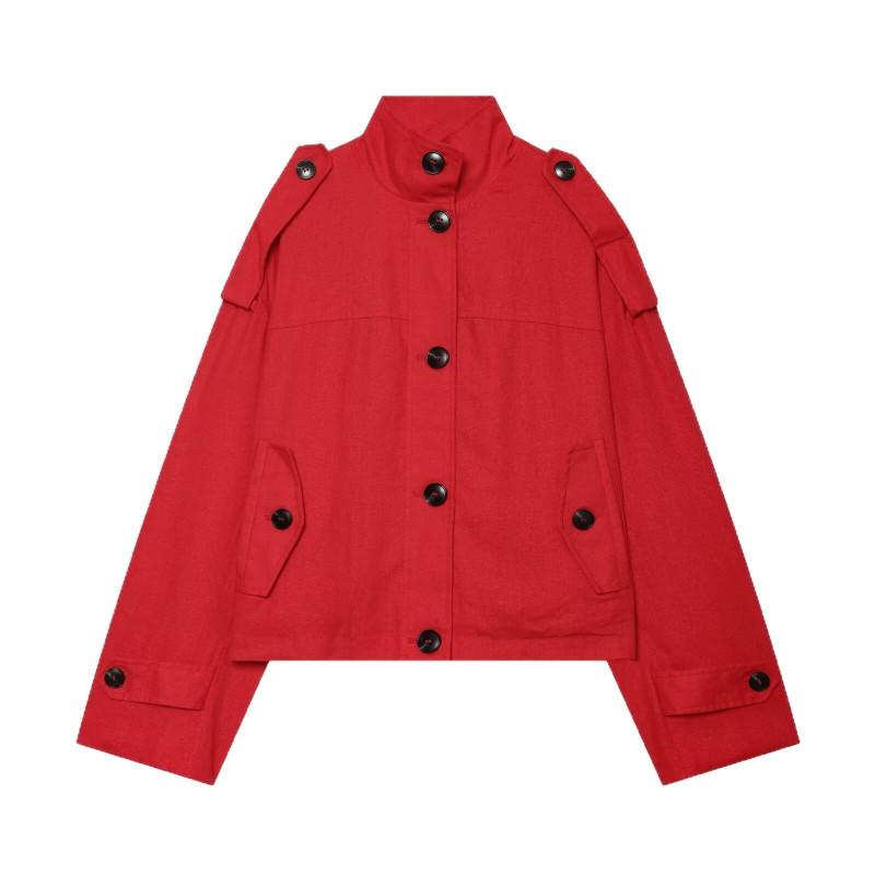 Womens Short Loose Fit Stand Collar Long Sleeve Jacket With Single Button Casual Chic Outerwear