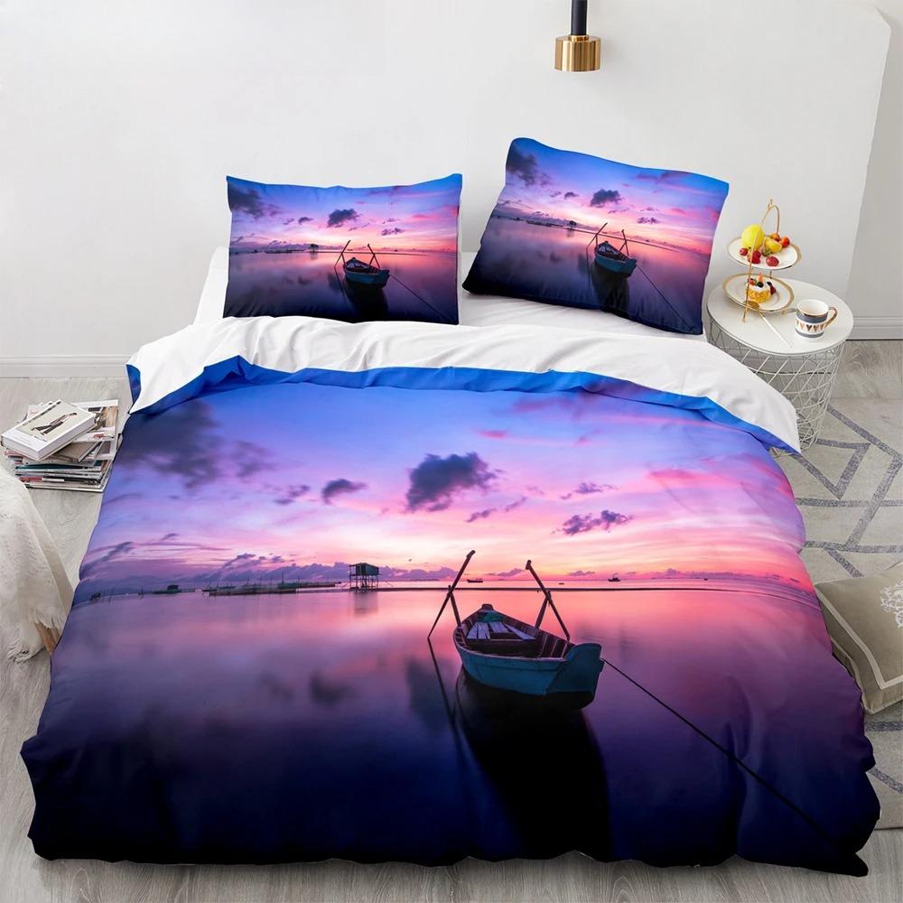 Vintage Segelboot König Königin Bettbezug Nautisches Ozean Bettwäscheset Für Teenager Erwachsene Schiff Feuer Schwarz 2/3tlg. Polyester Steppdeckenbezug